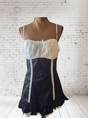 Sugar Thrillz Black & White Lace-Trim Slip Dress